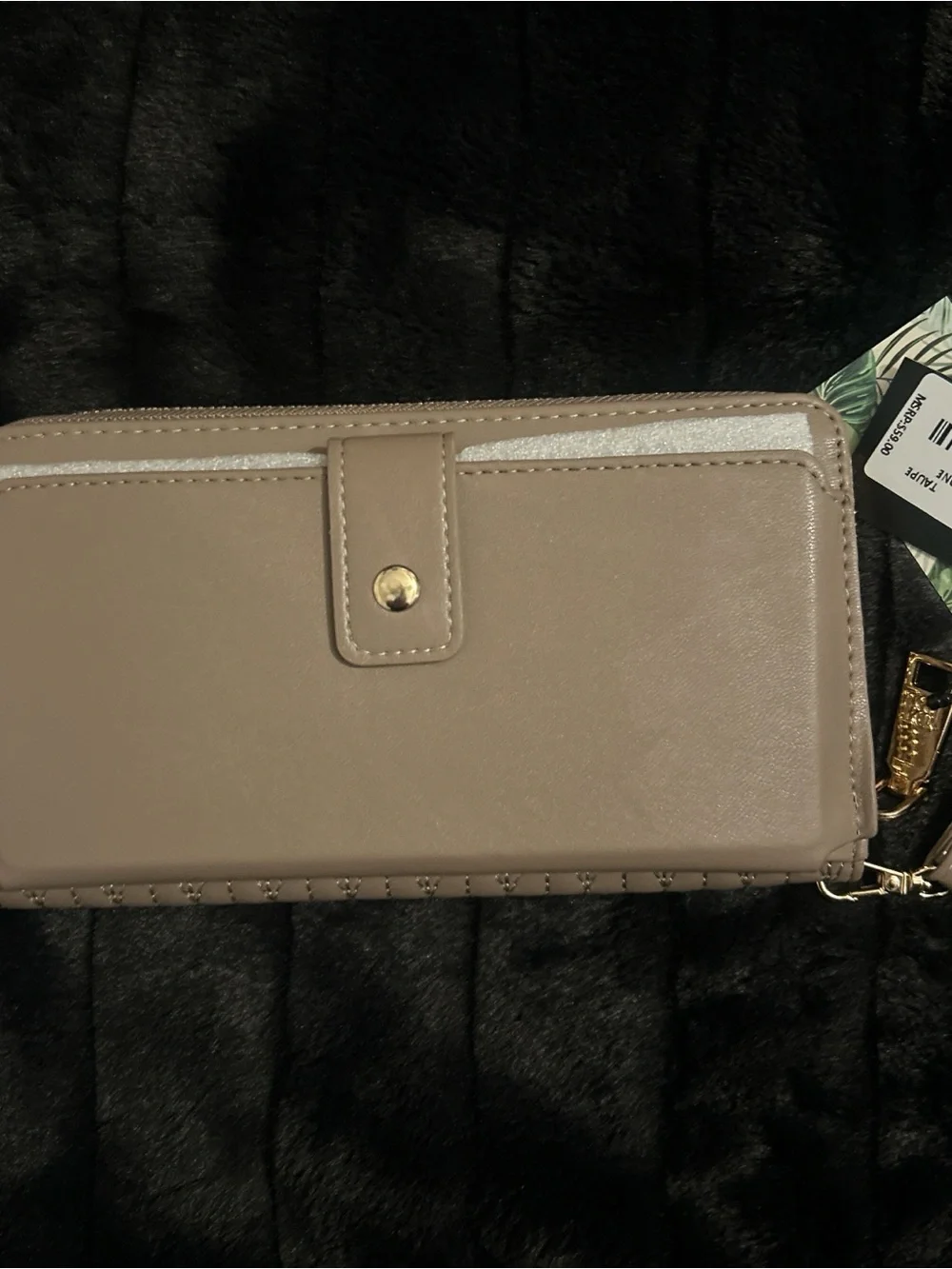 Badgley Mischka Taupe Quilted Zip-Around Wristlet Wallet